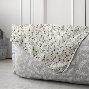 Charcoal & Ecru Neutral Halloween Skeleton Pattern Sherpa Blanket