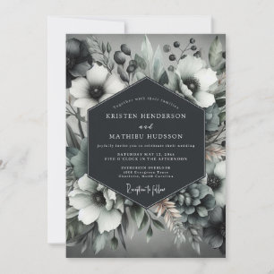 Charcoal Elegant Anemone Wedding Invitation