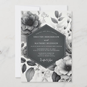 Charcoal Etched Flora Wedding Invitation