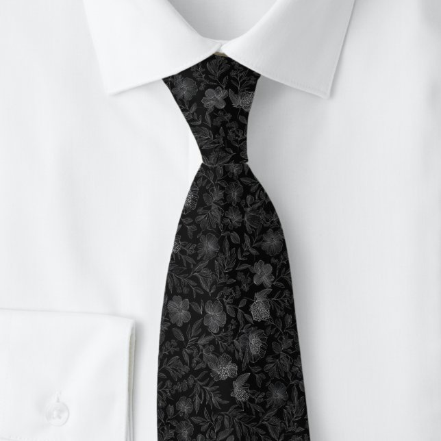 Charcoal Etched Florals Neck Tie (Creator Uploaded)