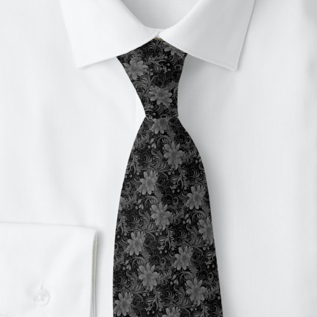 Charcoal Floral Batik Neck Tie (Creator Uploaded)