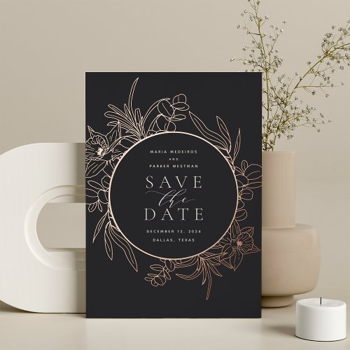 Charcoal  Floral Foil Save the Date Card