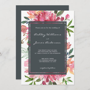 Charcoal Floral Frame Wedding Invitation