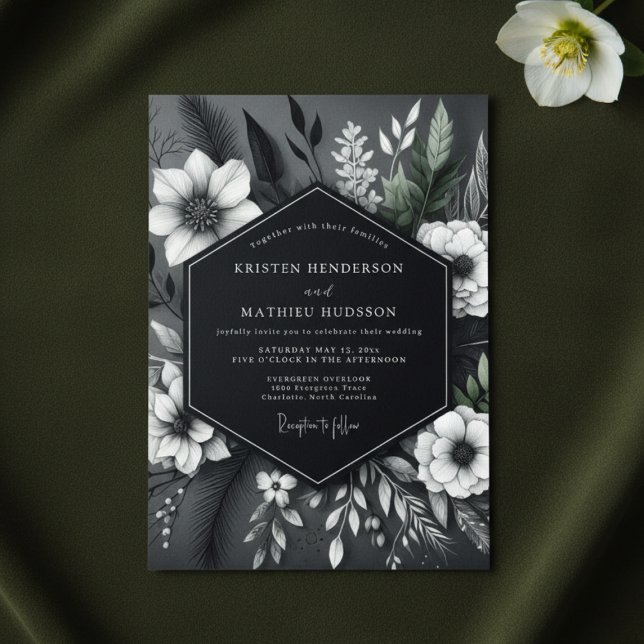 Charcoal Floral Opulent Wedding Invitation (Creator Uploaded)