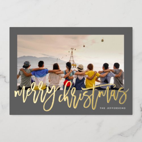 Charcoal Frame  Gold Merry Christmas Photo Foil Foil Holiday Card
