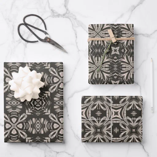 Charcoal Geometric Design Wrapping Paper Sheets
