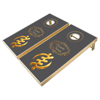 Charcoal Gilded: Slate & Gold "Asante Sana" Custom Cornhole Set
