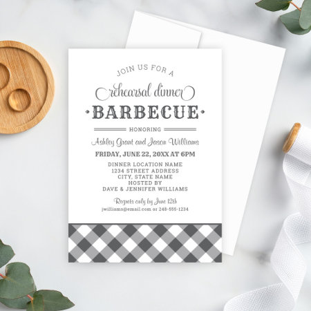 Charcoal Gingham Wedding Rehearsal Dinner Barbecue Invitation