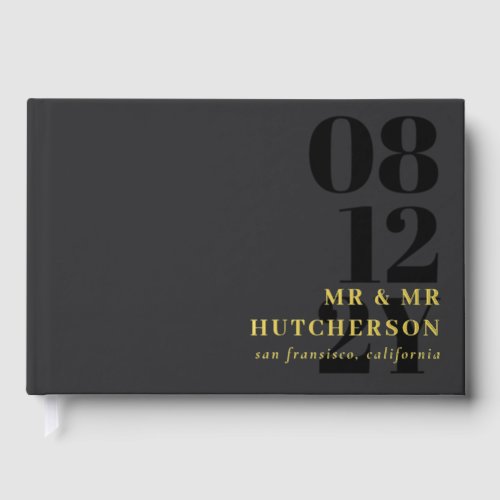 Charcoal Gold Bold Date Typography Wedding Foil Guest Book