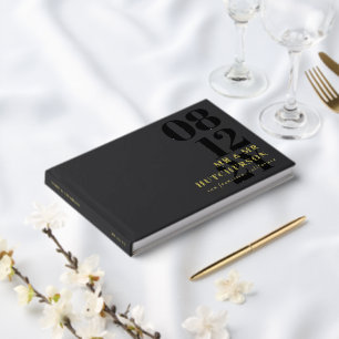 Charcoal Gold Bold Date Typography Wedding Foil Guest Book