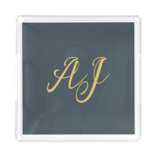 Charcoal Gold Color Monogram Professional Initial Acrylic Tray