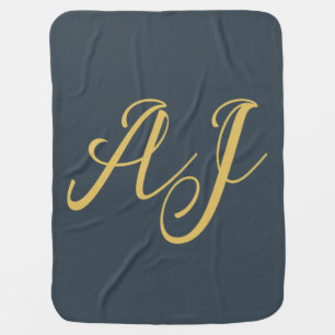 Charcoal Gold Color Monogram Professional Initial Baby Blanket
