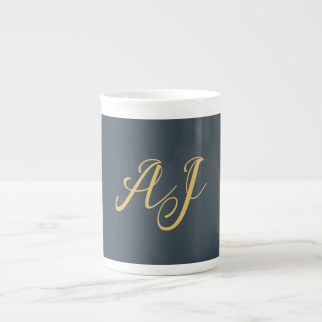 Charcoal Gold Color Monogram Professional Initial Bone China Mug (Front)