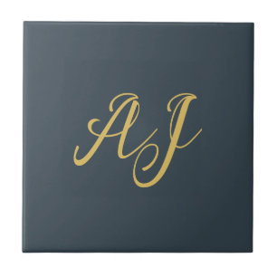 Charcoal Gold Color Monogram Professional Initial Ceramic Tile