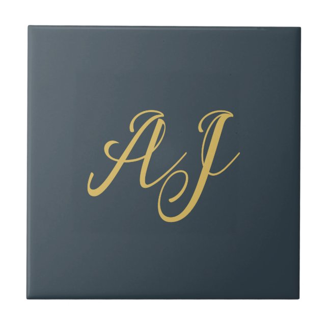Charcoal Gold Color Monogram Professional Initial Ceramic Tile (Front)