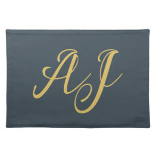 Charcoal Gold Color Monogram Professional Initial Cloth Placemat