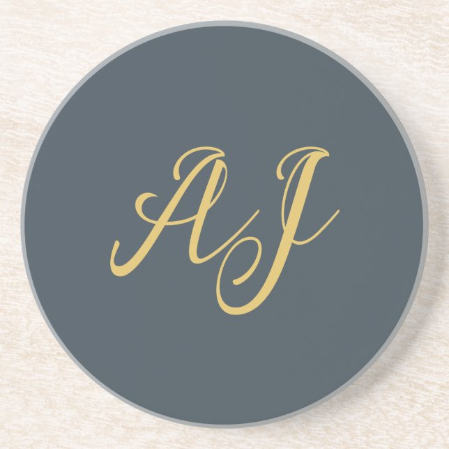Charcoal Gold Color Monogram Professional Initial Coaster (Front)