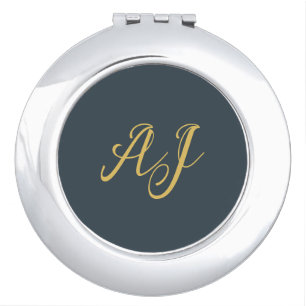 Charcoal Gold Color Monogram Professional Initial Compact Mirror