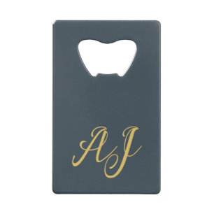 Charcoal Gold Color Monogram Professional Initial Credit Card Bottle Opener