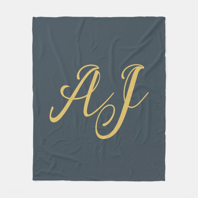 Charcoal Gold Color Monogram Professional Initial Fleece Blanket (Front)