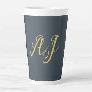 Charcoal Gold Color Monogram Professional Initial Latte Mug