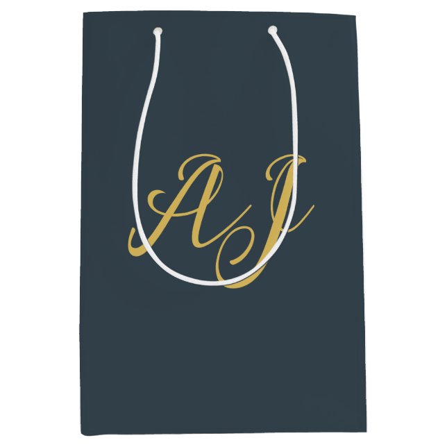 Charcoal Gold Color Monogram Professional Initial Medium Gift Bag (Front)