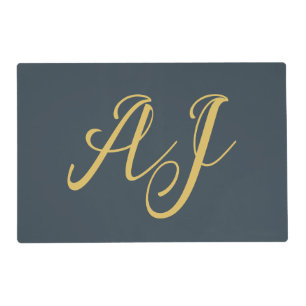 Charcoal Gold Color Monogram Professional Initial Placemat