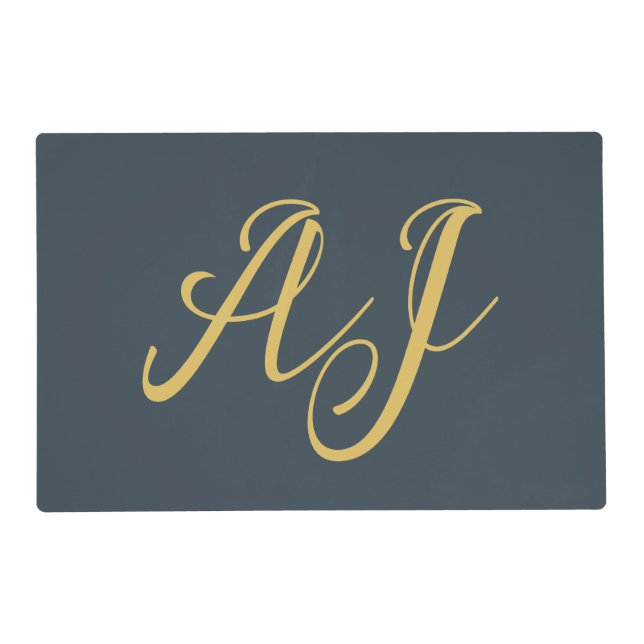 Charcoal Gold Color Monogram Professional Initial Placemat (Front)