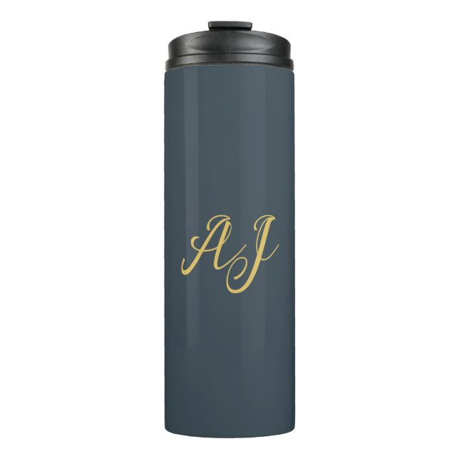 Charcoal Gold Color Monogram Professional Initial Thermal Tumbler (Front)