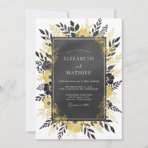 Charcoal Gold Imperial Botanical Wedding Invitation