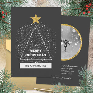 Charcoal Gold Modern Geometric Tree Christmas Holiday Card