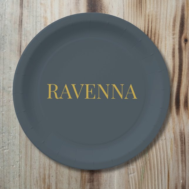 Charcoal Gold Name Personalized Custom Luxury Gift Paper Plates (Creator Uploaded)