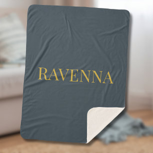 Charcoal Gold Name Personalized Custom Luxury Gift Sherpa Blanket