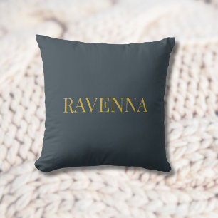 Charcoal Gold Name Personalized Custom Luxury Gift Throw Pillow