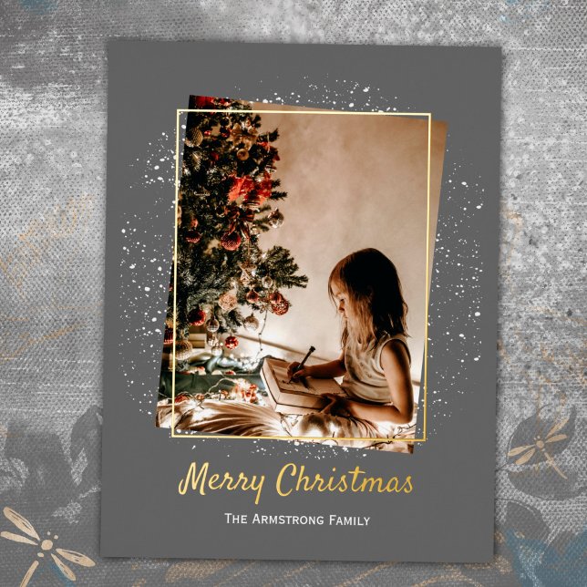 Charcoal Gold Photo Modern Foil Holiday Postcard (Elegant Gray Photo Christmas Foil Holiday Postcard ©Susanne Sachers - Sunny Mind Design 🌞)
