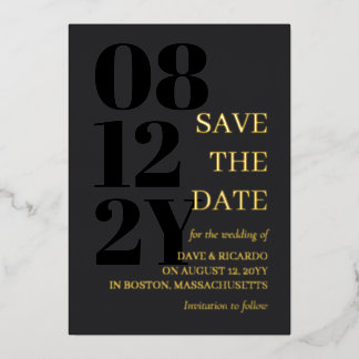 Charcoal & Gold Typography Wedding Save the Date Foil Invitation
