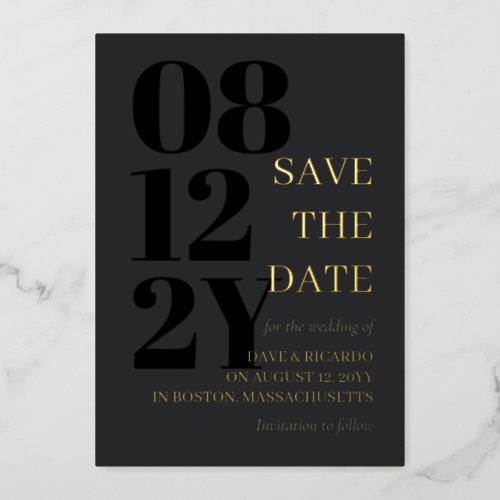 Charcoal  Gold Typography Wedding Save the Date Foil Invitation