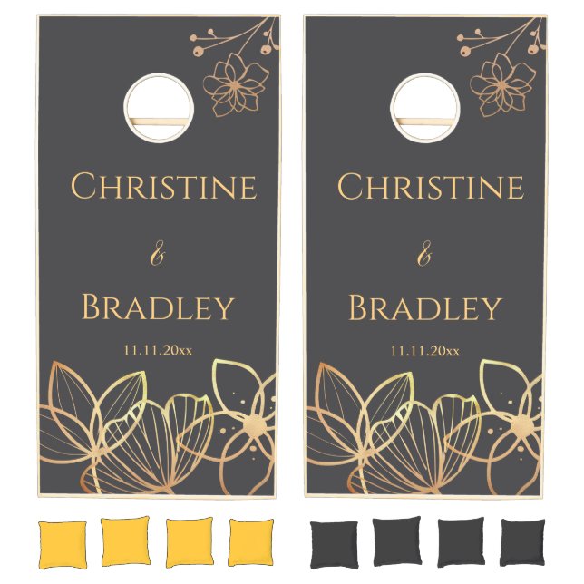 Charcoal & Gold Wedding Cornhole Set (Set)