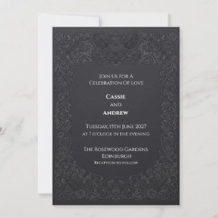 Charcoal Gothic Rose Raven Wedding Invitation