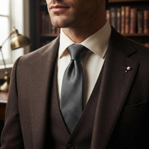 Charcoal Graphite Gunmetal Luxury Woven Twill Neck Tie