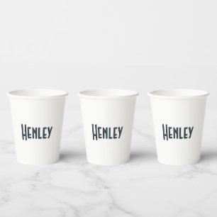 Charcoal Gray 3D Minimalist Modern Name Paper Cups