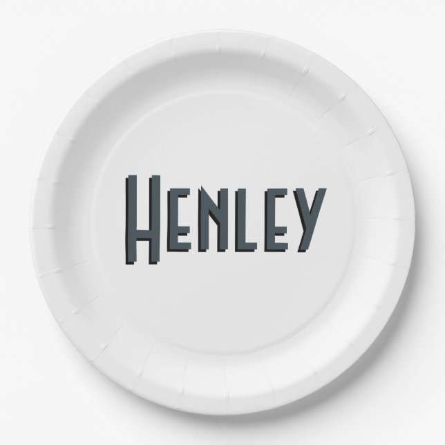 Charcoal Gray 3D Minimalist Modern Name  Paper Plates (Front)