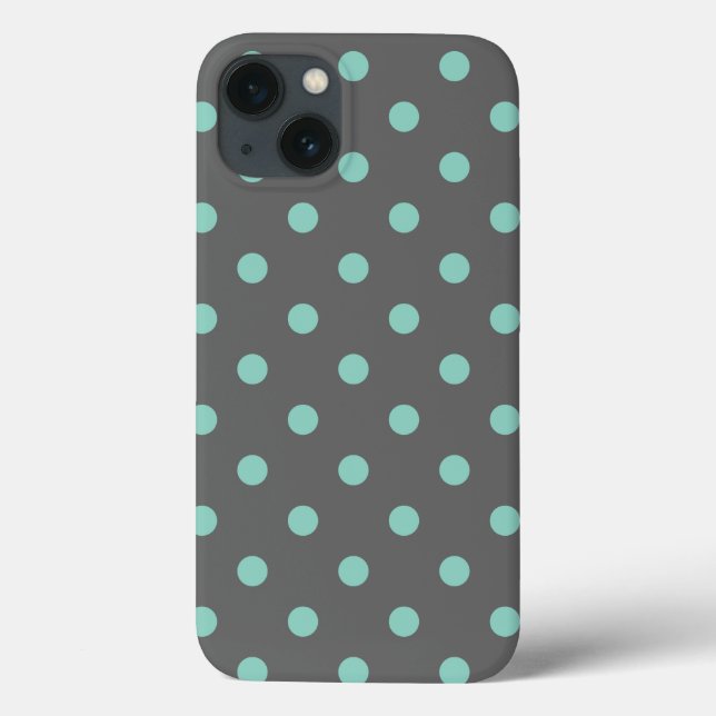 Charcoal Gray and Aqua Polka Dots Case-Mate iPhone Case (Back)