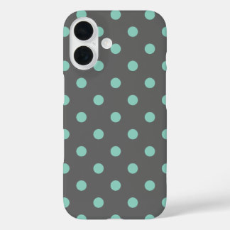Charcoal Gray and Aqua Polka Dots iPhone 16 Case