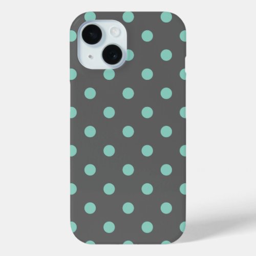Charcoal Gray and Aqua Polka Dots iPhone 15 Case