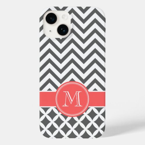 Charcoal Gray and Coral Chevron Monogram Case_Mate iPhone 14 Case