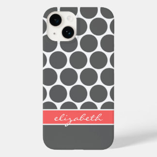 Charcoal Gray and Coral Mod Big Dots Monogram Case-Mate iPhone 14 Case