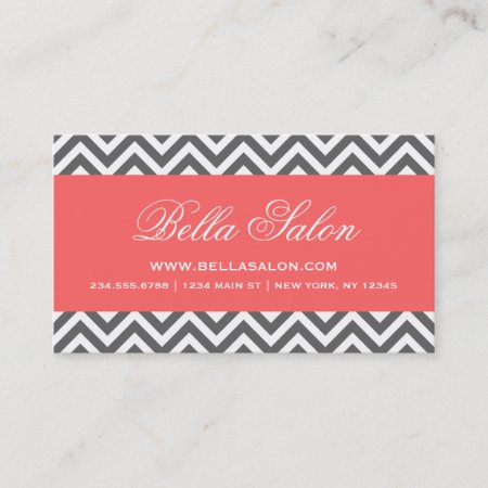 Charcoal Gray And Coral Modern Chevron Stripes Business Card