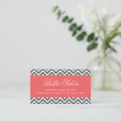 Charcoal Gray and Coral Modern Chevron Stripes Business Card (Standing Front)