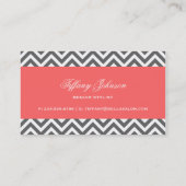 Charcoal Gray and Coral Modern Chevron Stripes Business Card (Back)